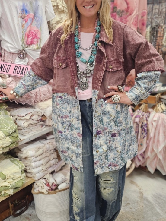 A Rare Bird Jackets & Blazers - A Rare Bird Mineral Wash Floral Print Button Down Jacket Shacket